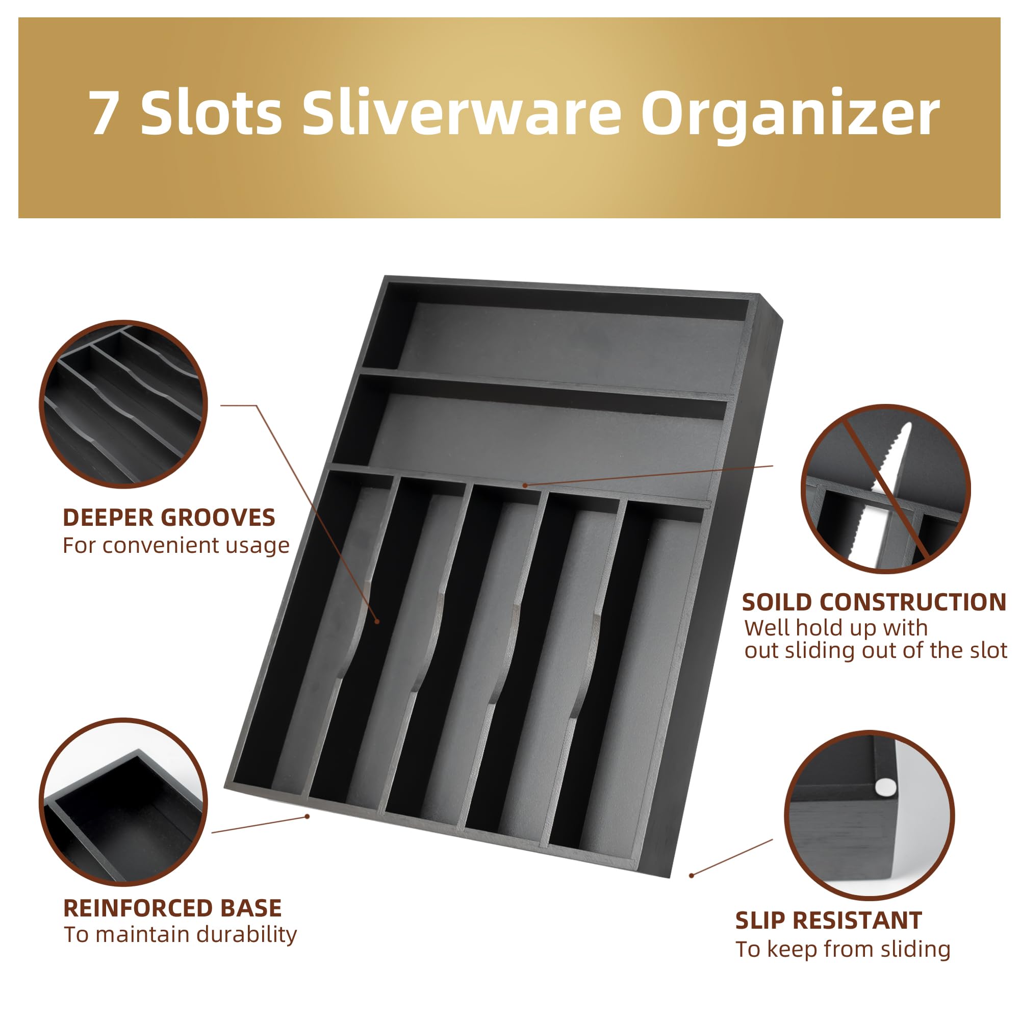 Besilord drawer organizer in use showing non-slip pads stabilizing a full tray.