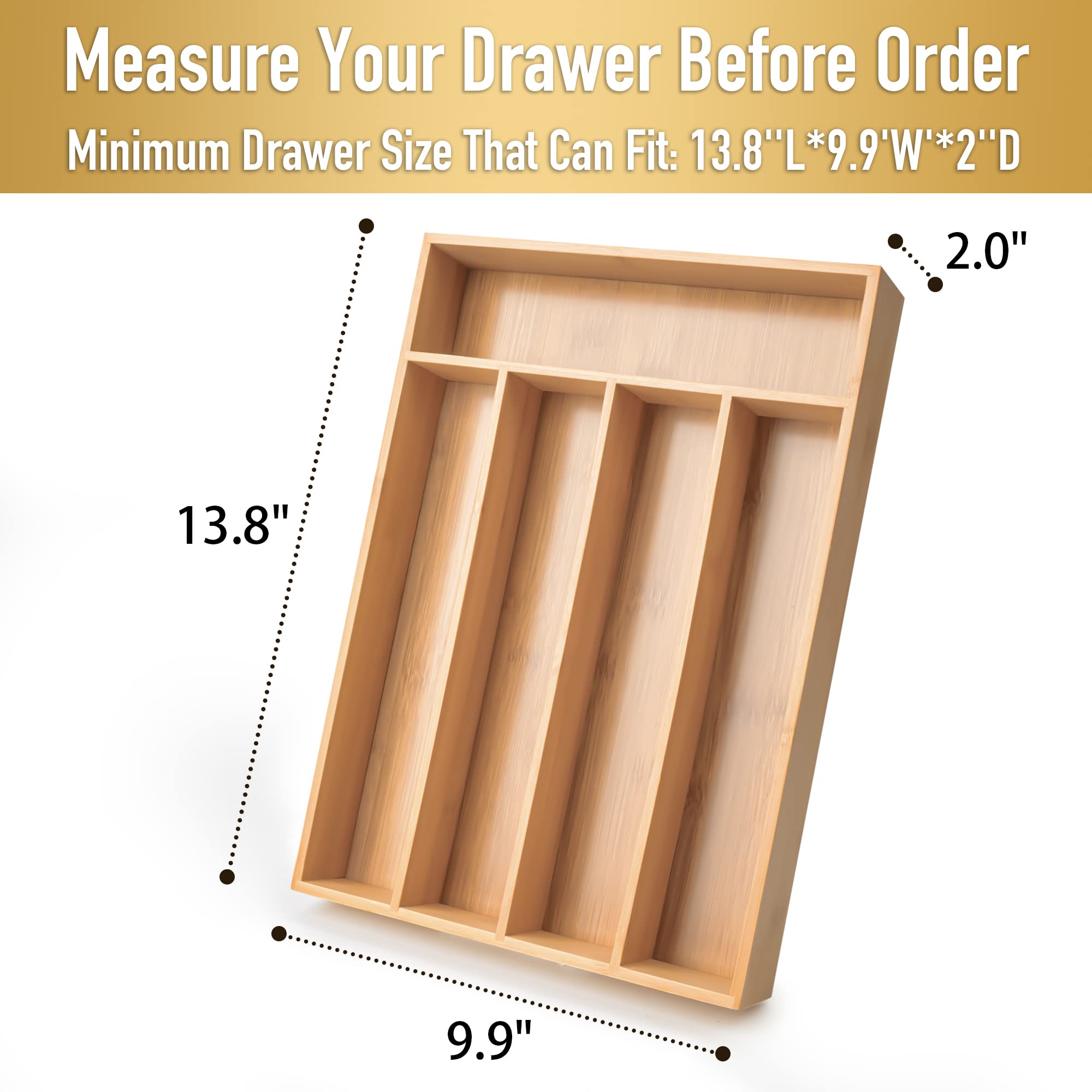 Besilord silverware organizer in a drawer with five deep slots.