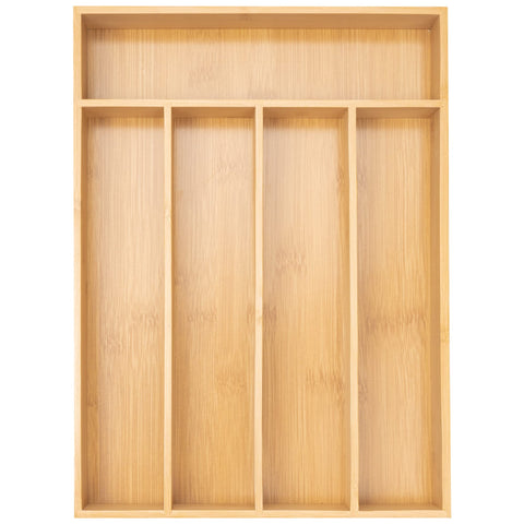Besilord bamboo silverware organizer top-down view keeps utensils neatly accessible.