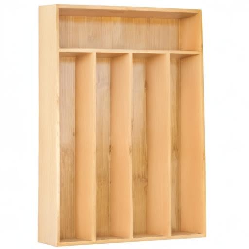 Natural bamboo finish blends with countertops for timeless style.