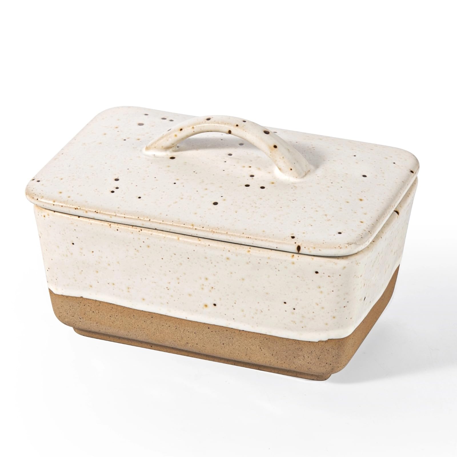 Besmeety ceramic butter dish with lid keeps butter fresh on the table.