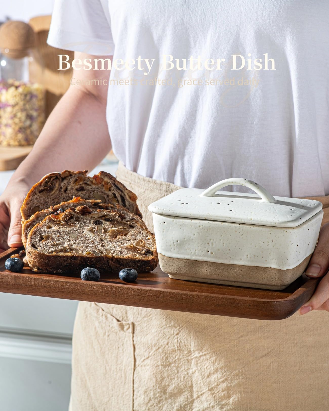 Besmeety country-style butter dish adds rustic charm to any kitchen.
