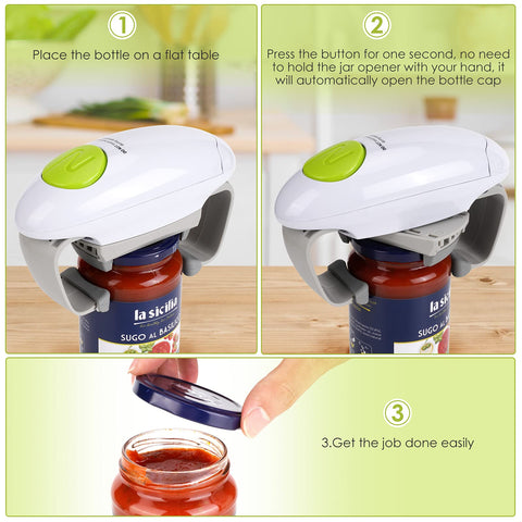 Besmon Opener in use, hands-free operation facilitates meal prep.