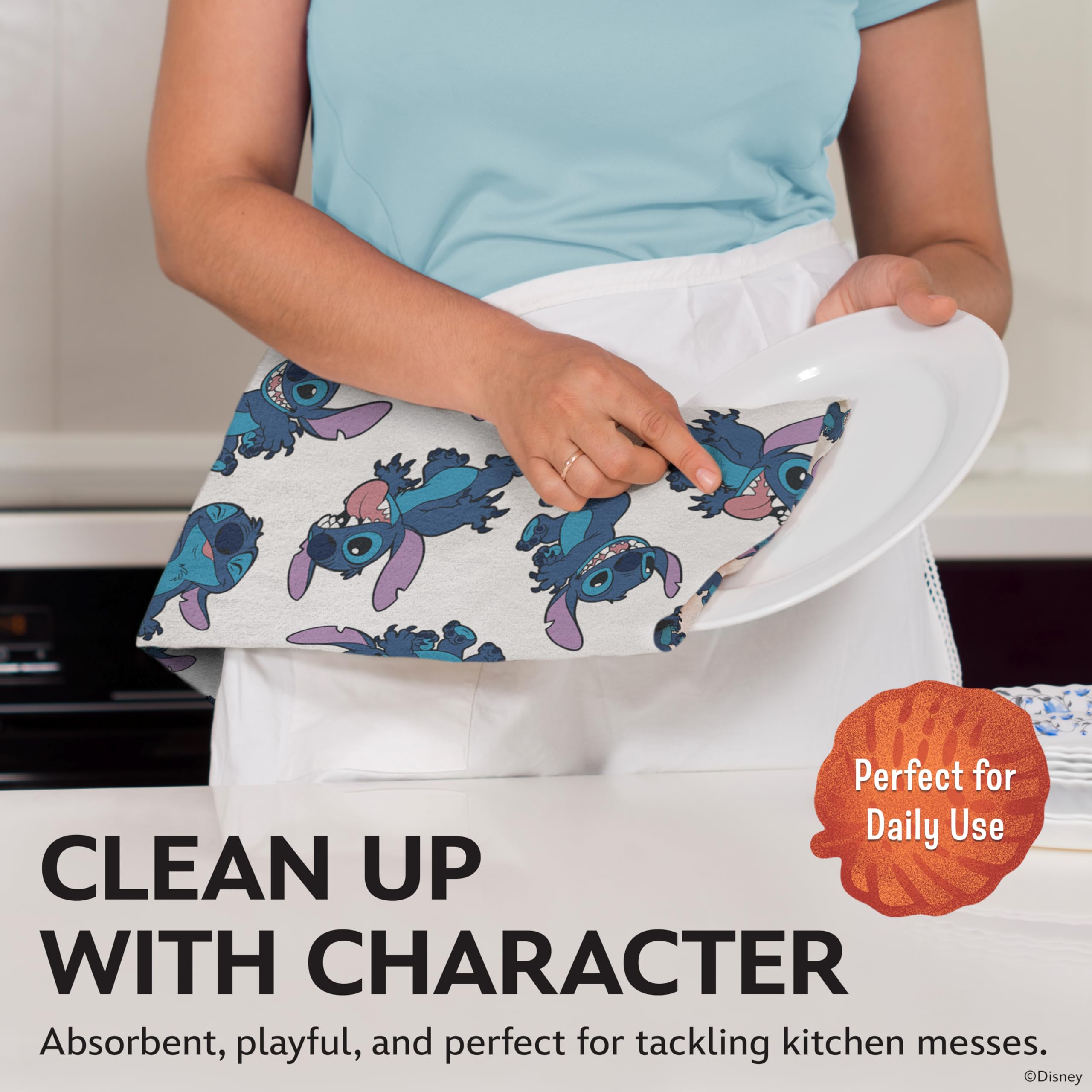 Best Brands Disney Kitchen Towels close-up showing 100% cotton texture and absorbency.