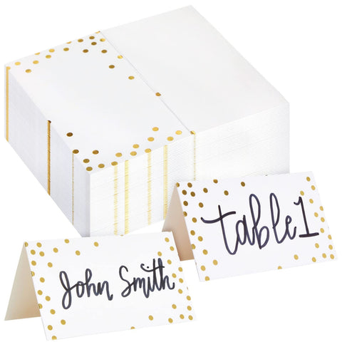Best Paper Greetings gold foil polka-dots place card folded for elegant wedding seating