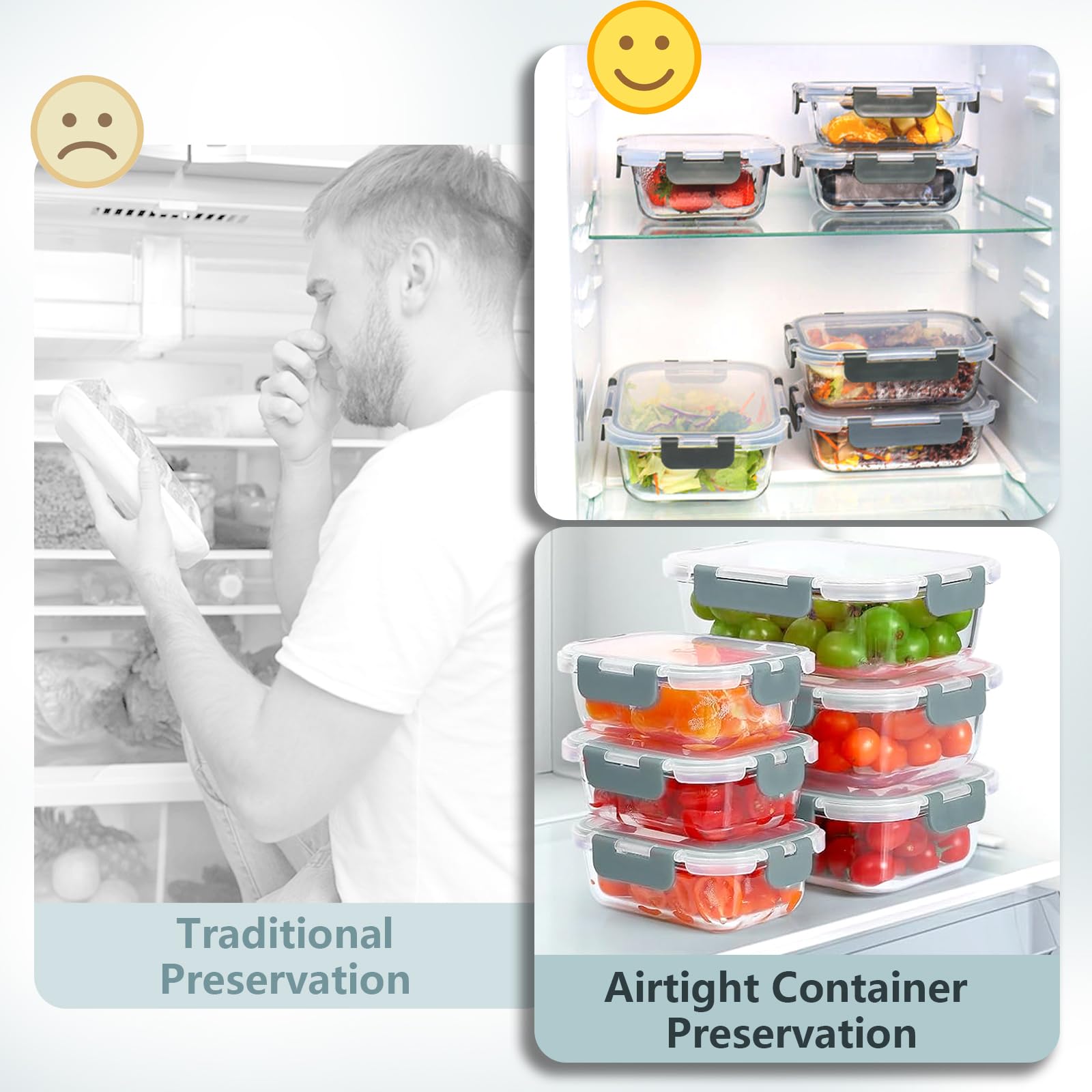 Bestfull square 530ml glass container airtight lid for salads