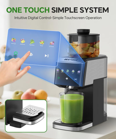 Bestome juicer separation system yields clean juice from greens and roots