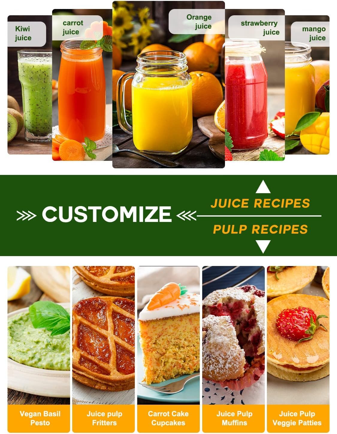 Bestome Juicer shows a 3-inch feed chute for whole-fruit juicing