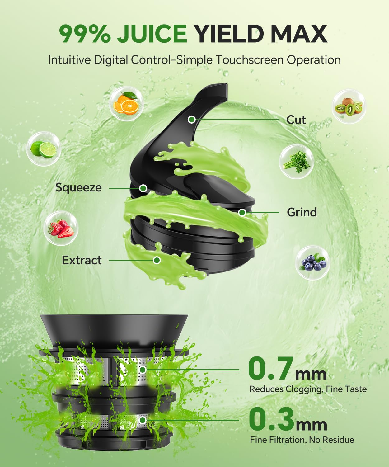 Bestome juicer operates quietly around 60 db for morning routines