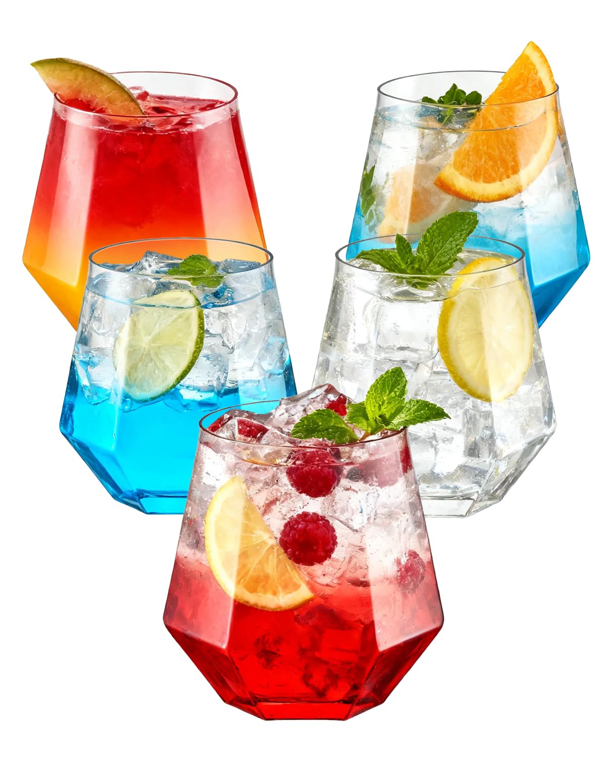 BESTSTAR 40pcs clear diamond stemless glasses for elegant party setup with shatterproof durability.