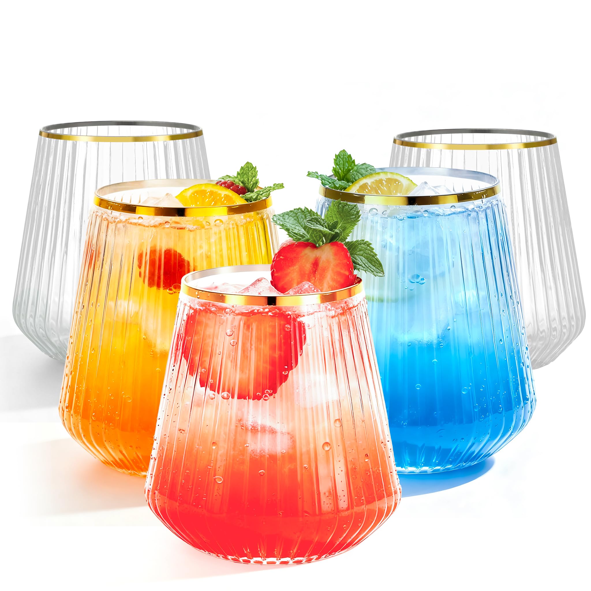 BESTSTAR clear gold-rim ribbed wine glass for elegant events.