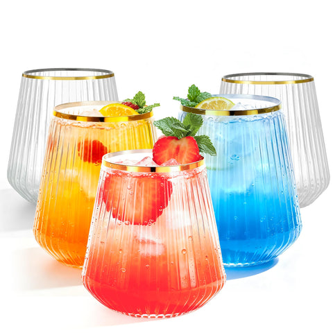 BESTSTAR clear gold-rim ribbed wine glass for elegant events.