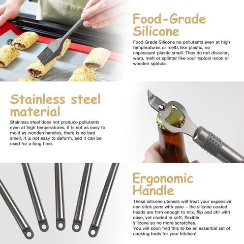 Durable stainless steel handles and silicone heads for long-lasting use