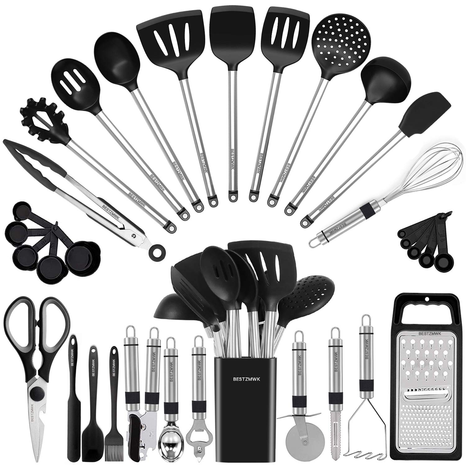 BESTZMWK kitchen utensil set unpacked for everyday cooking tasks.