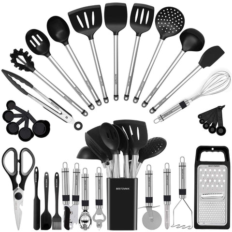BESTZMWK kitchen utensil set unpacked for everyday cooking tasks.
