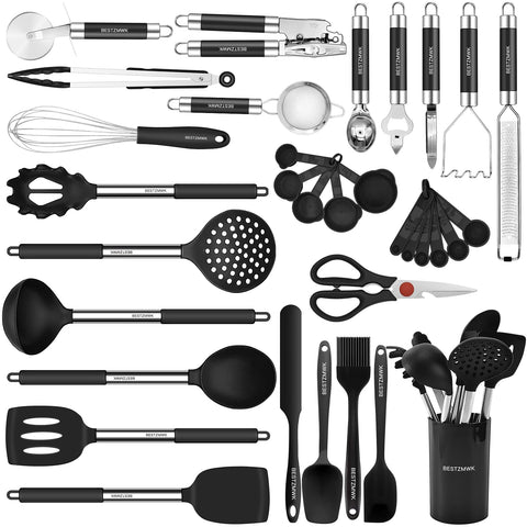 BESTZMWK 32-piece kitchen utensils set in holder for quick access
