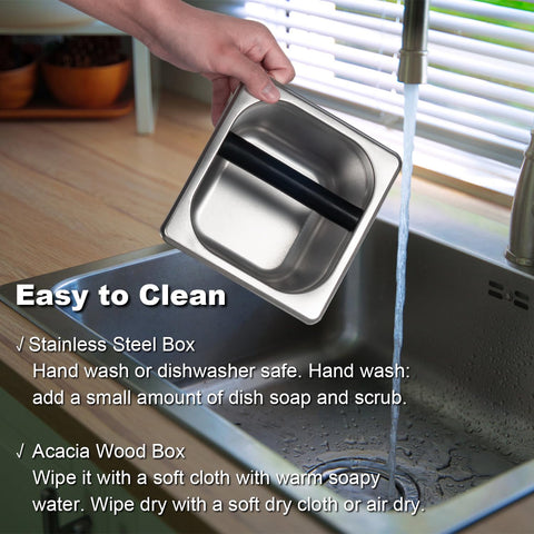 Beszone knock box espresso easy cleaning with removable steel bin.