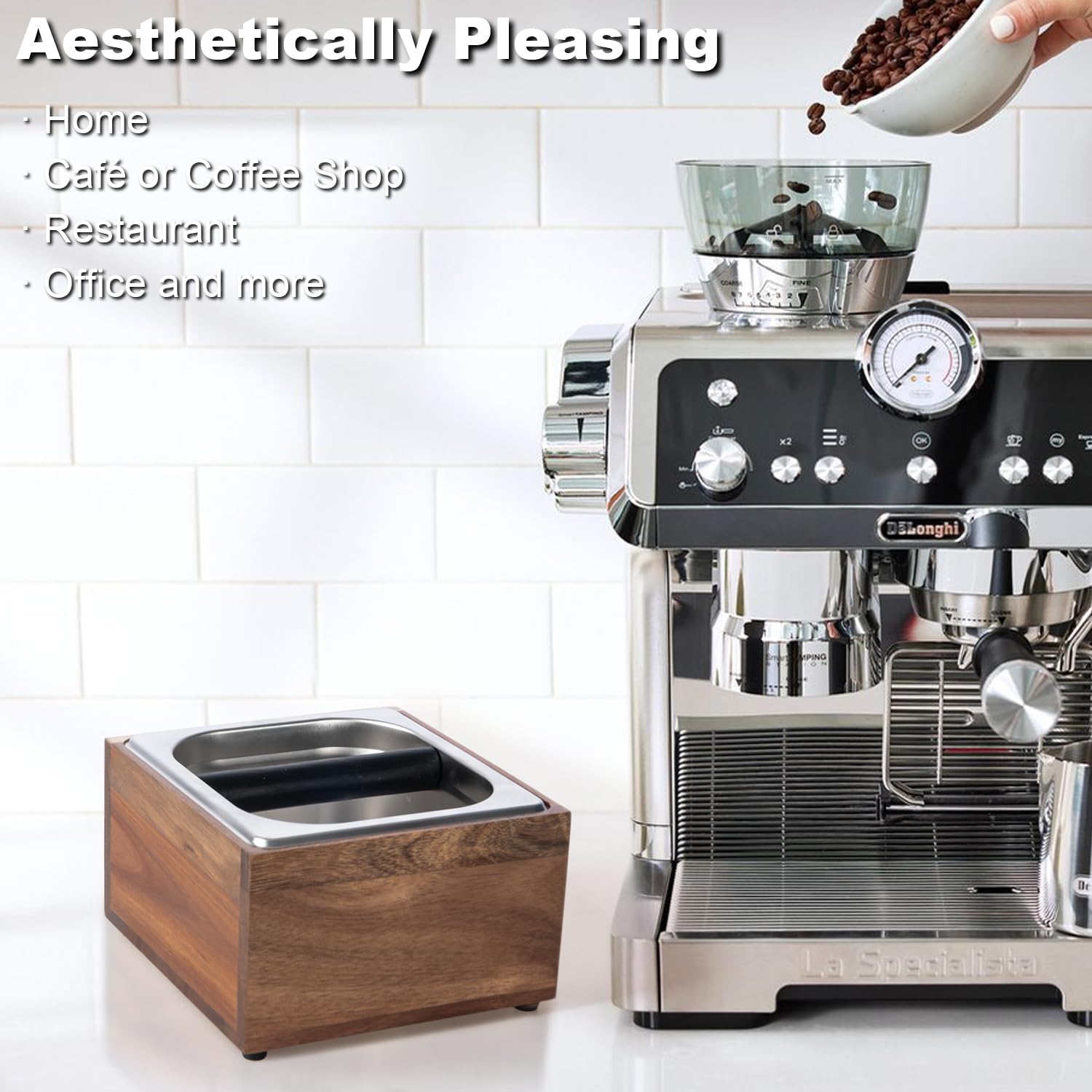 Beszone knock box espresso puck disposal enables quick, mess-free cleanup.