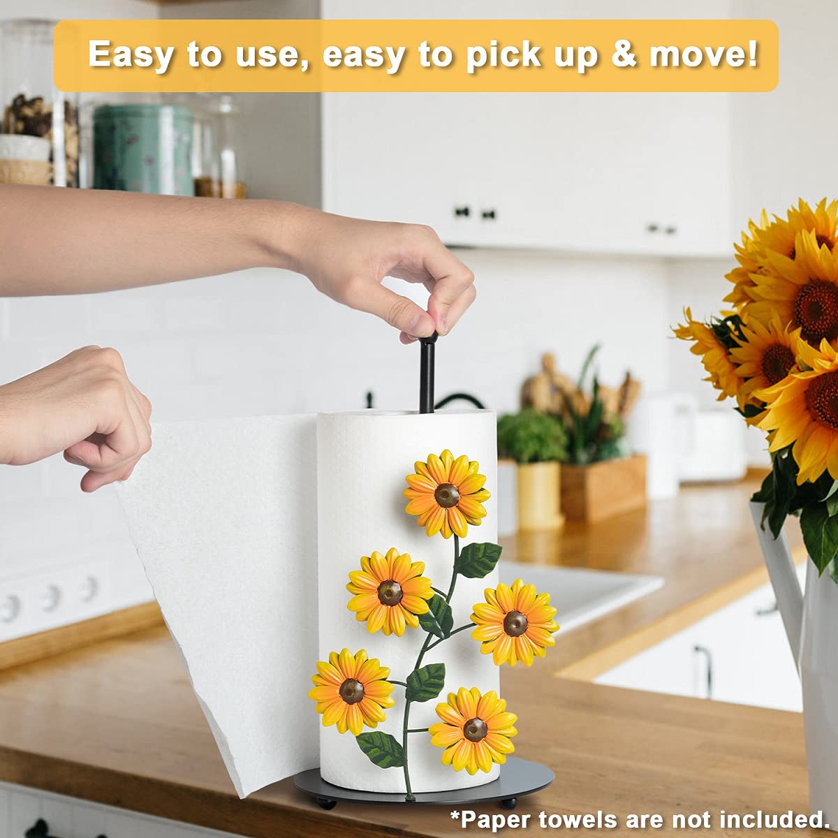BESZONE Sunflower holder close-up highlights a weighted base for steady daily use.