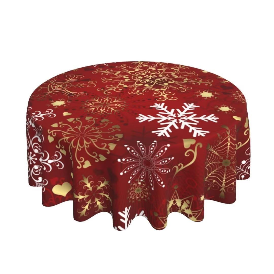 BETGINY Christmas tablecloth, round 70 inch, gold love heart snowflakes, ideal for festive dining.