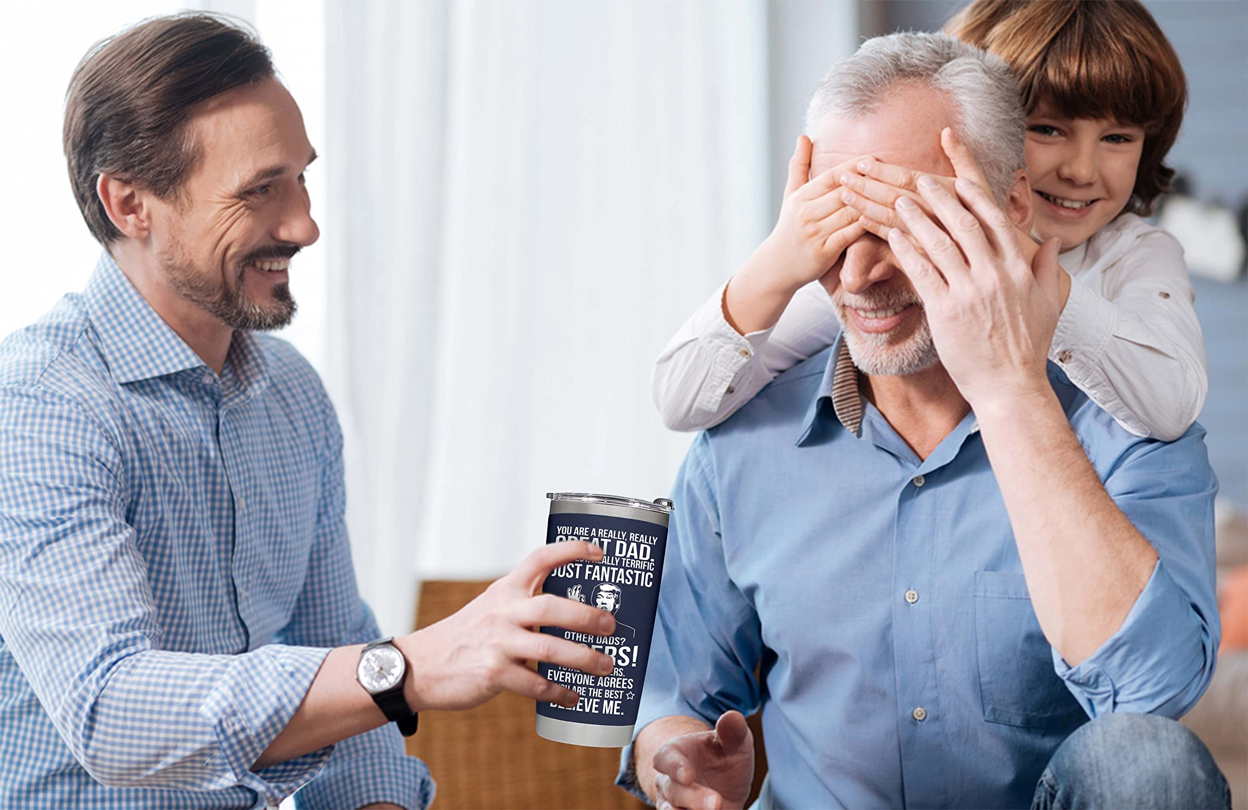 BETHEGIFT dad tumbler presented in gift packaging, perfect for gifting on Father's Day.