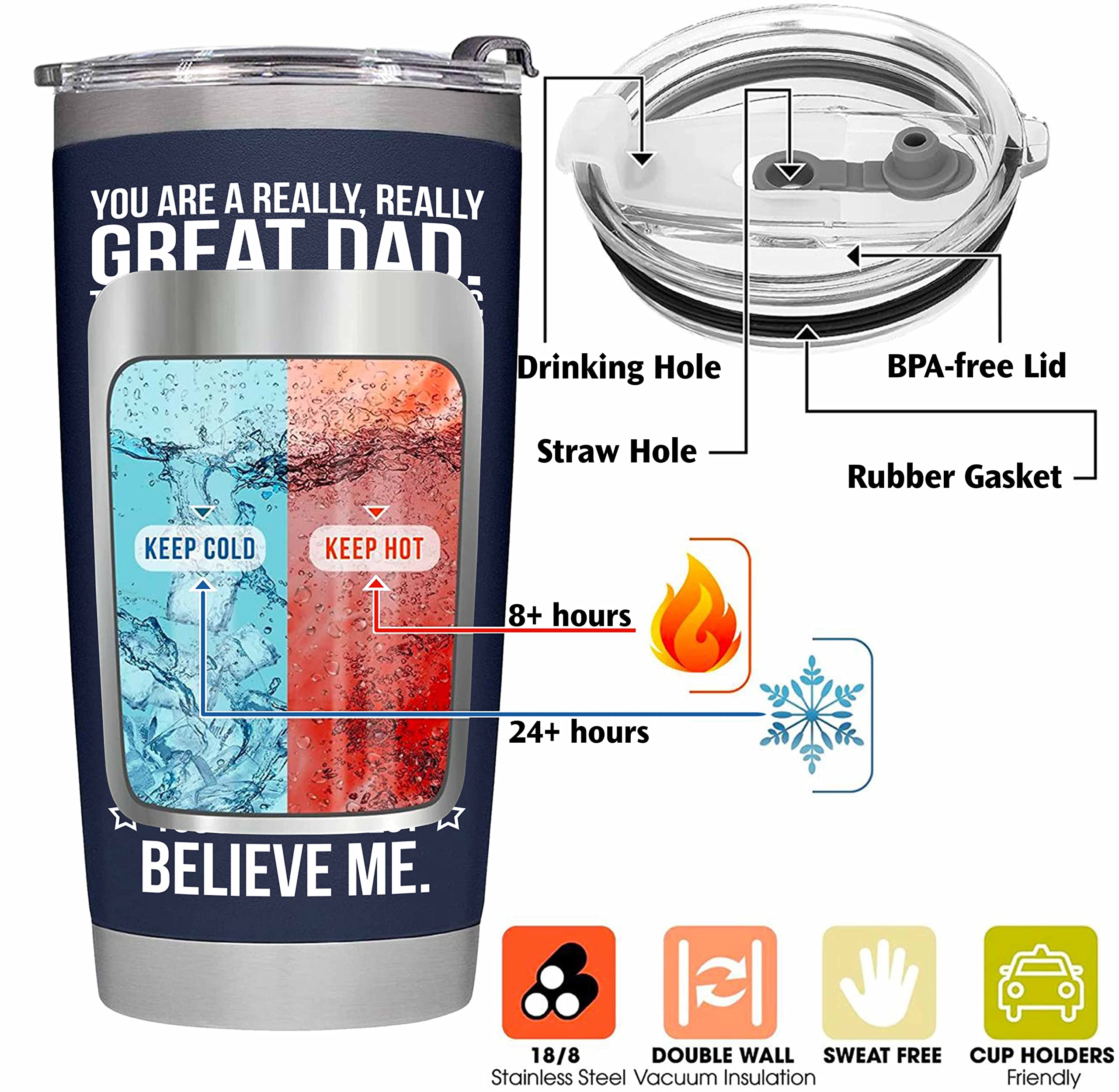 BETHEGIFT navy tumbler side view ready for outdoor adventures with family.