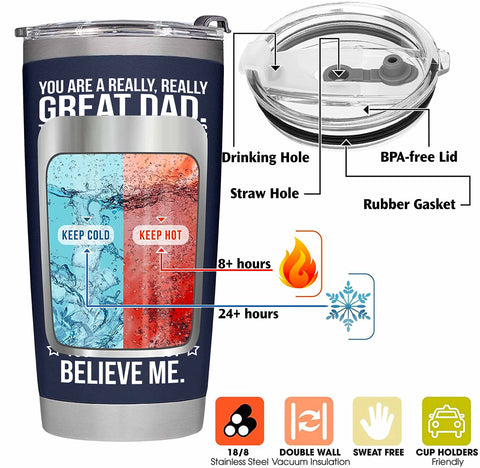BETHEGIFT navy tumbler side view ready for outdoor adventures with family.