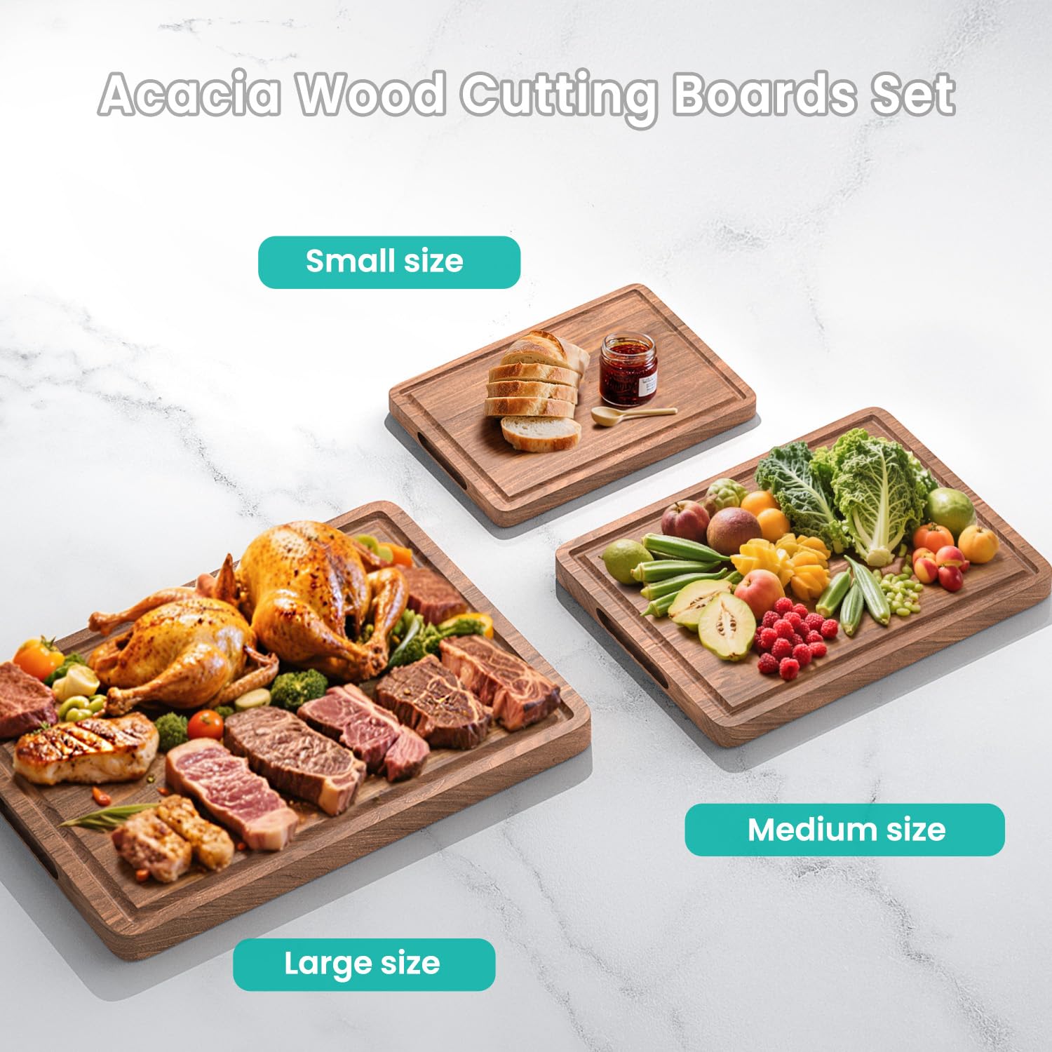 BETOLEAN acacia board featuring juice groove keeps countertops clean during prep
