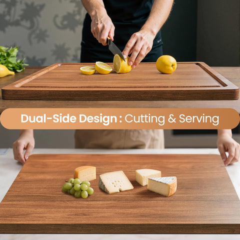 BETOLEAN reversible chopping board offers two surfaces for meat and vegetables.