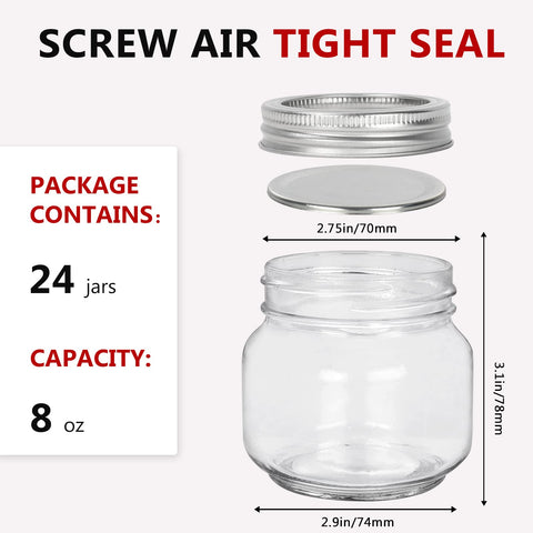 Betrome 24-pack mason jars with silver lids, ideal for pantry storage and gifting.