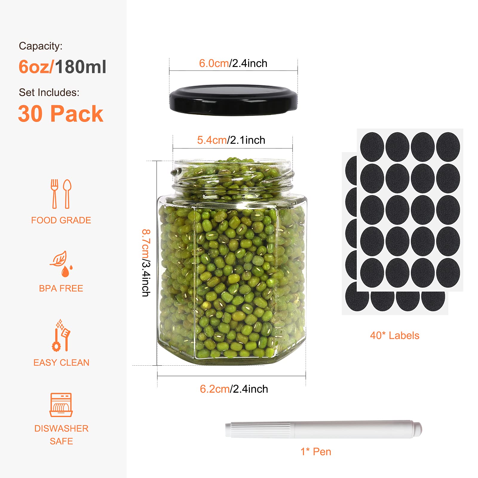 Betrome hexagon glass jar set with lids ideal for gifting and party favors