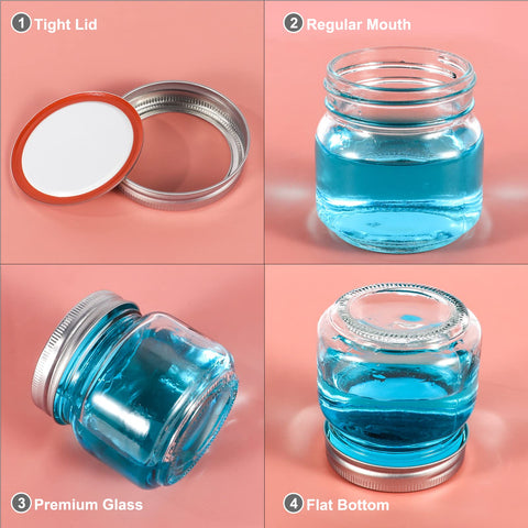 Betrome mason jars with clear body showcasing jams, sauces, and dry ingredients at a glance.