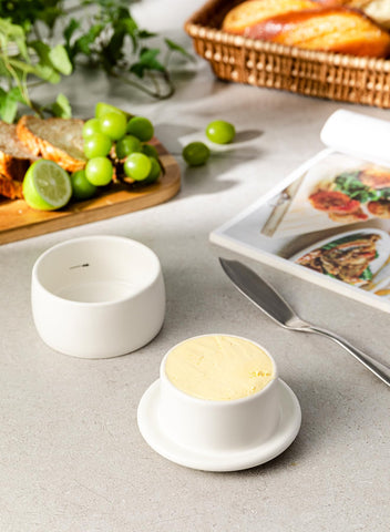 Better Butter countertop display keeps butter accessible while adding kitchen elegance