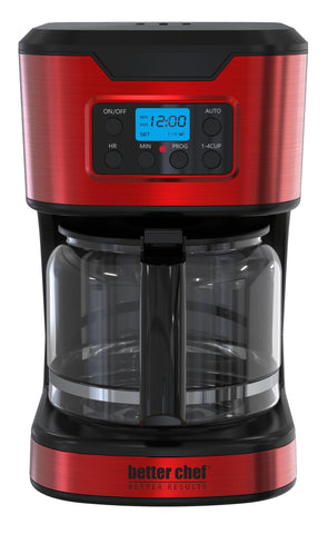 Better Chef Programmable 12-Cup Coffee Maker grab-a-cup feature enables mid-brew serving safely
