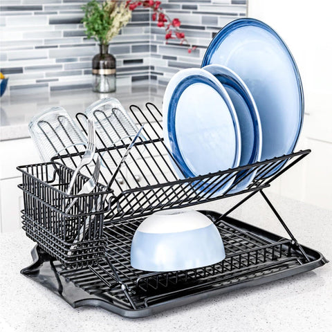 Better Houseware Dish Drainer Mat edge over sink lip supports easy water drainage.