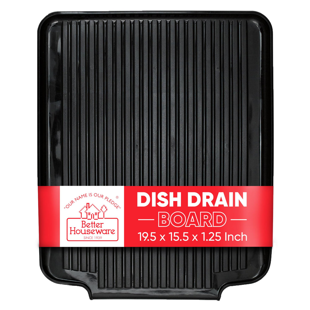 Better Houseware Dish Drainer Mat in large black front view for everyday countertop protection.