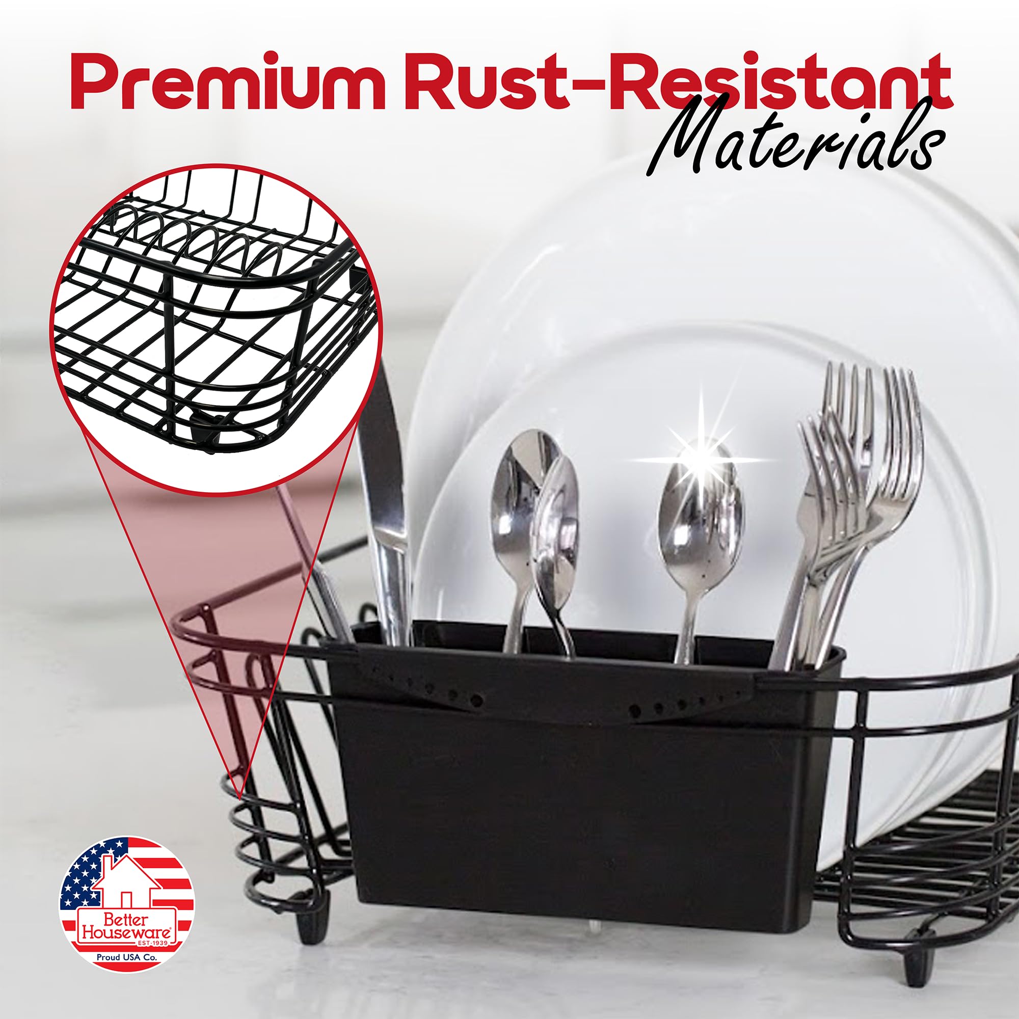 Better Houseware rack with coated feet protects sink edges and stays stable