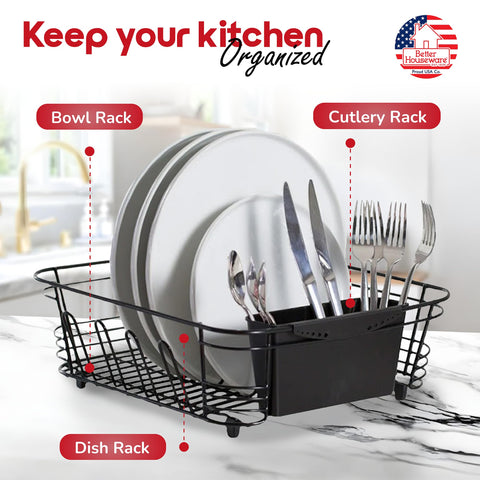 Better Houseware dish rack with utensil holder snapped on for easy access to silverware