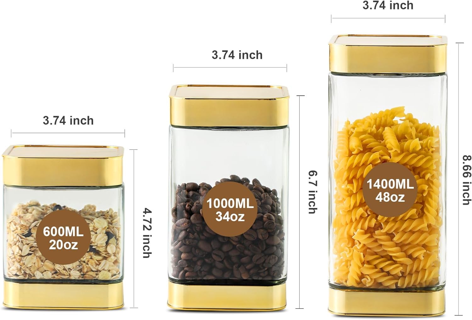 BETTWILL glass storage jar for pasta stored in clear glass with airtight lid