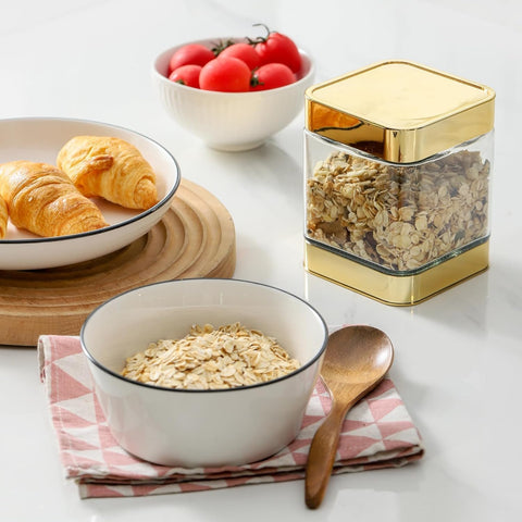 BETTWILL glass storage jar for sugar with transparent body and gold lids