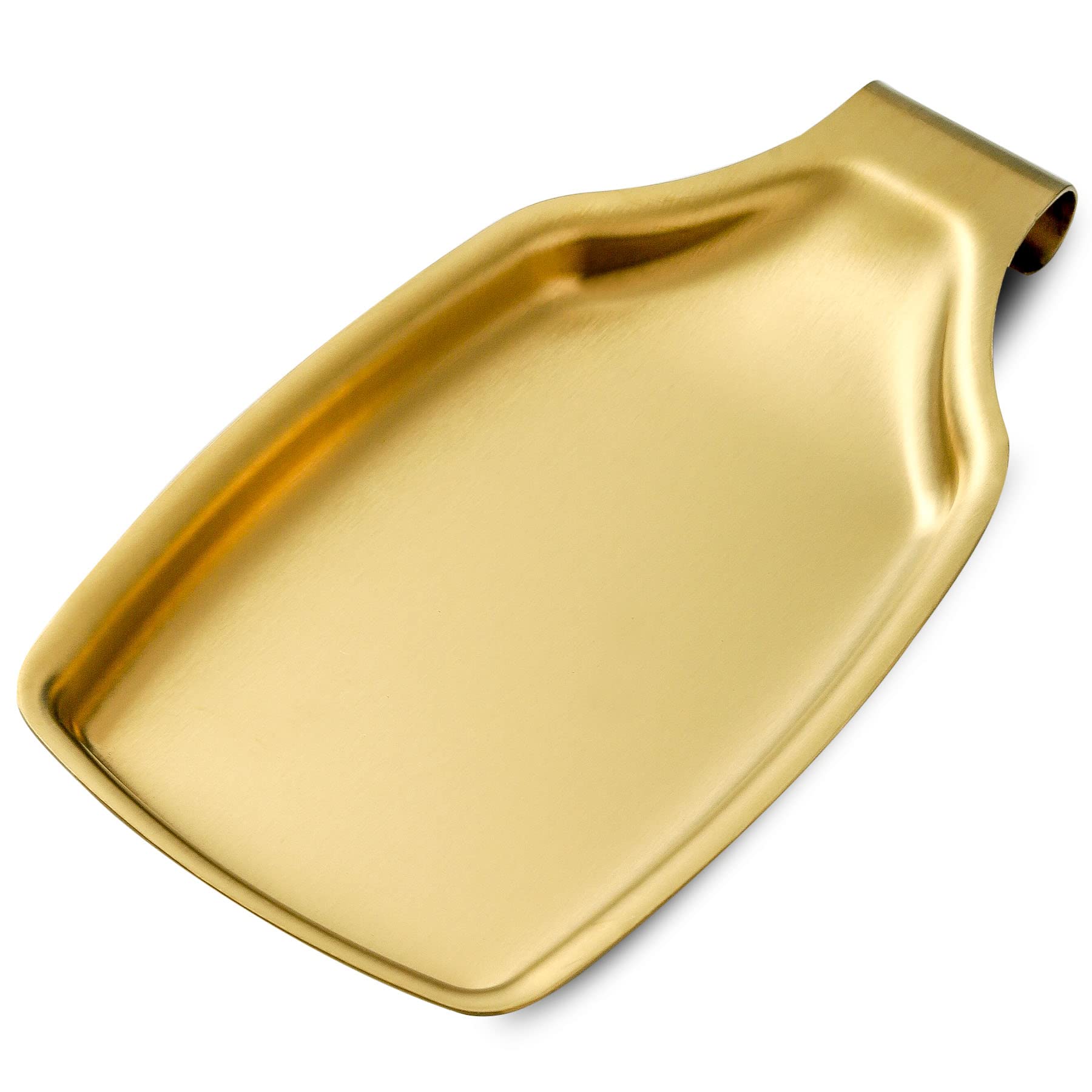 BETTWILL Gold spoon rest on stove top keeps utensils tidy.