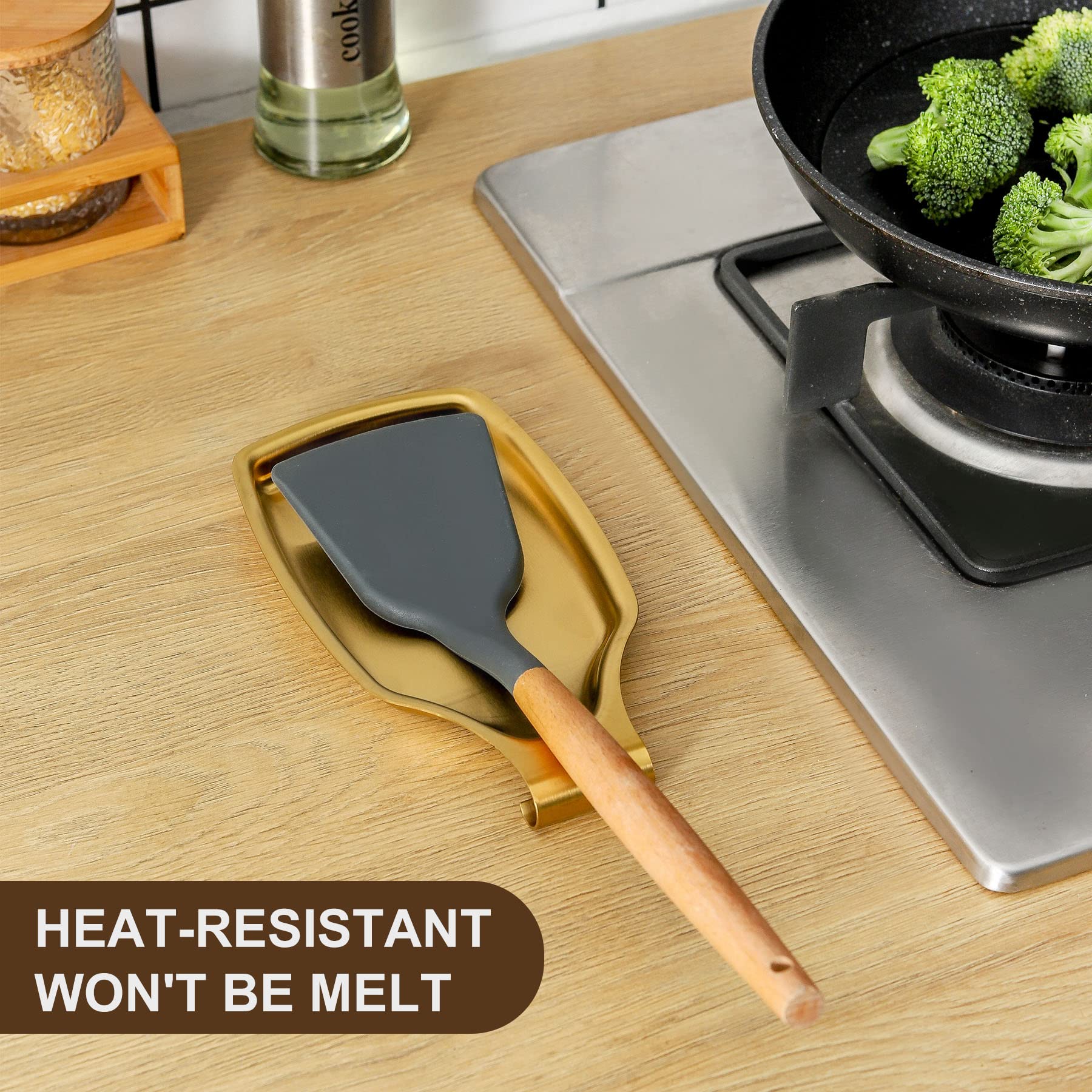 BETTWILL Gold utensil holder includes a convenient hanging hook.