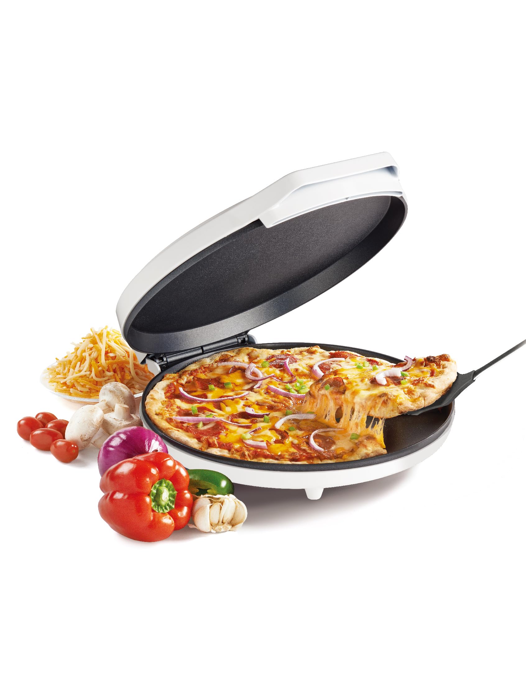 Betty Crocker Pizza Maker Plus top view ready for versatile home cooking