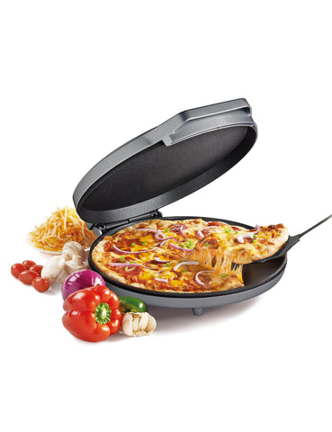 Betty Crocker Pizza Maker Plus top view showing 12-inch surface ideal for homemade pizzas.