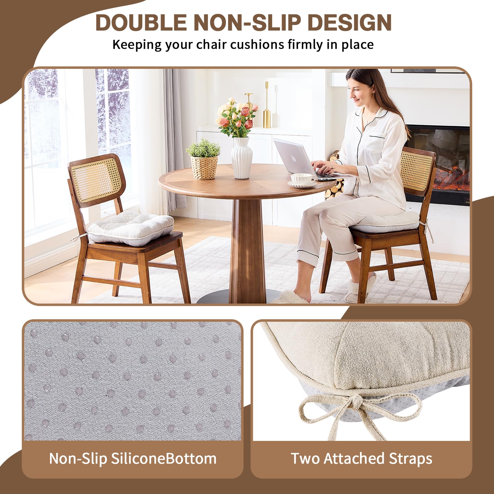 BETU memory foam core cushions beige provide contouring support for comfortable dining or work sessions