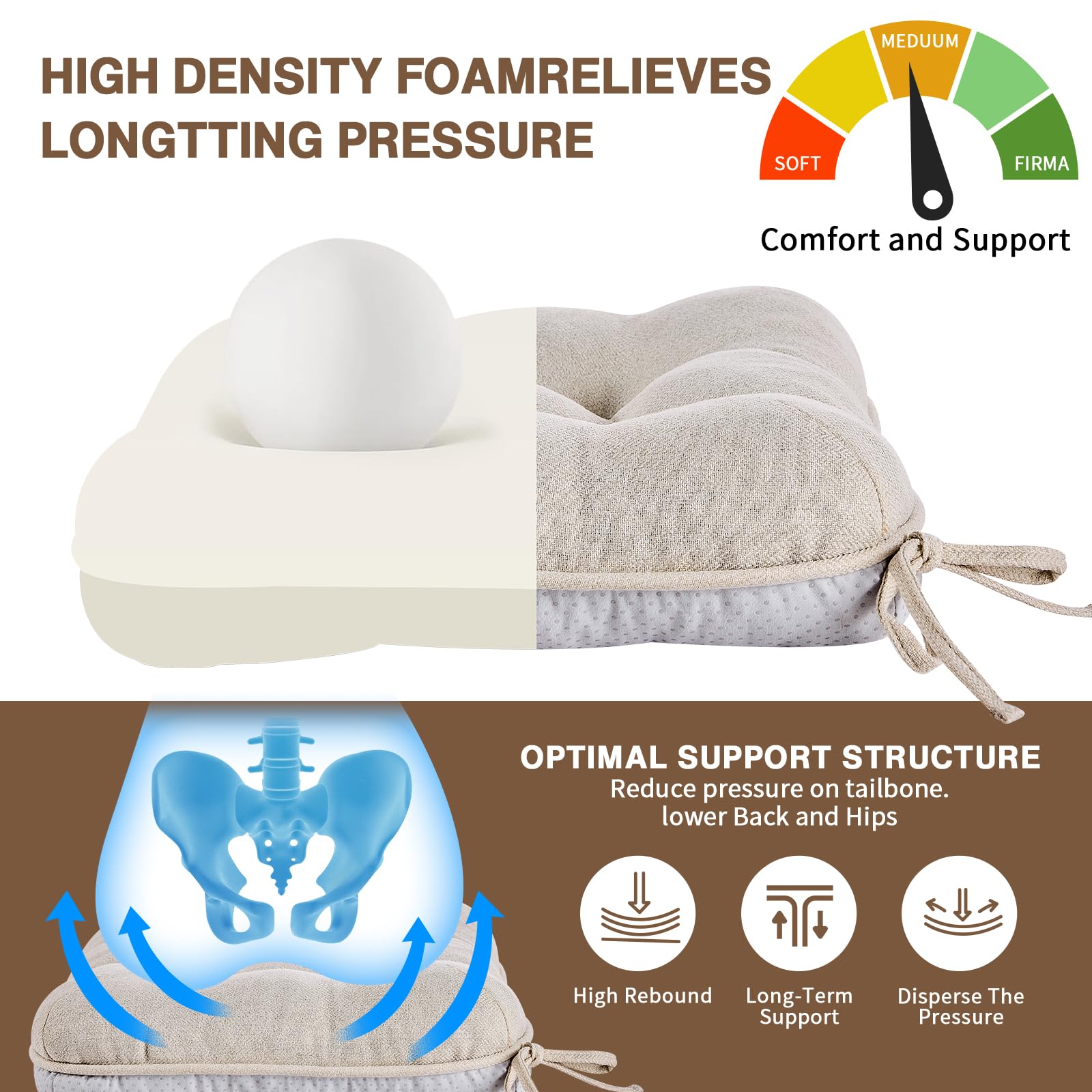 BETU beige cushions with ties stay securely in place during meals