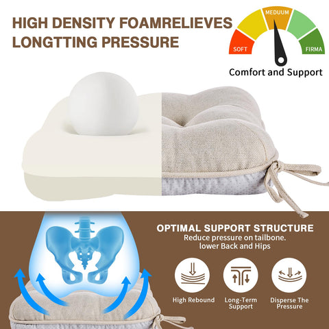 BETU beige cushions with ties stay securely in place during meals