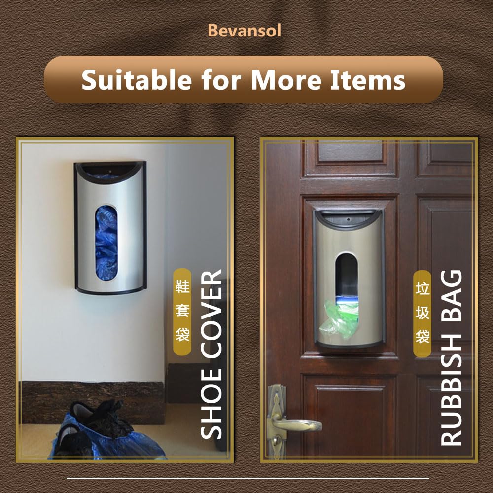Bevansol multi-purpose bag dispenser also holds shoe covers for small spaces.