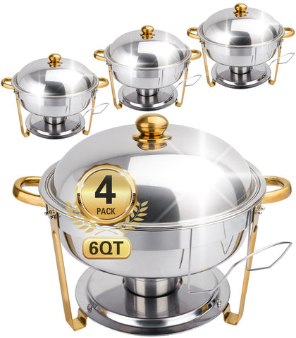 Beviliu 6QT chafing dishes set on a buffet table, ideal for keeping food warm.
