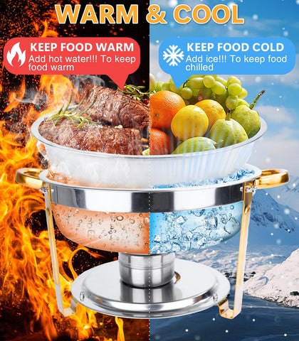 Beviliu 6QT capacity chafing dishes holding roasted chicken for a crowd.